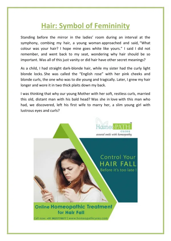 Homeopathic Treatment- Permanent Solution to Hair Fall