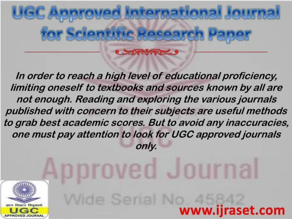 UGC Apporved International Journal for scientific Research Paper