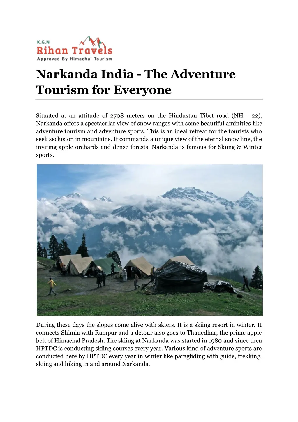 narkanda india the adventure tourism for everyone