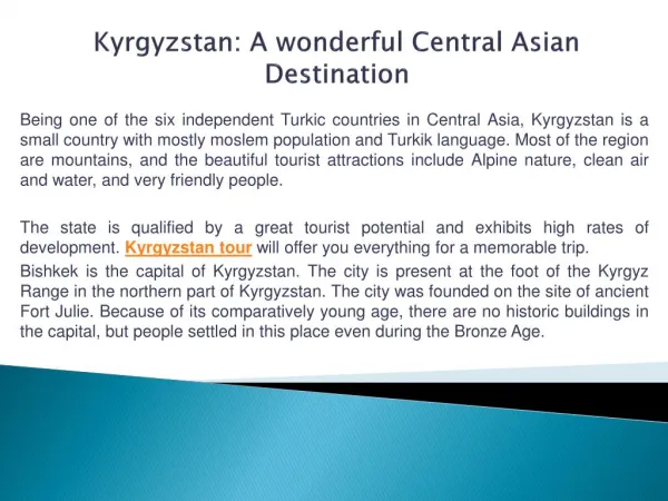 Kyrgyzstan: A wonderful Central Asian Destination