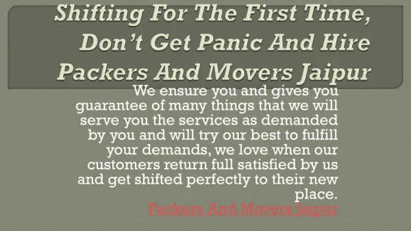 Shifting For The First Time, Don’t Get Panic And Hire Packers And Movers Jaipur
