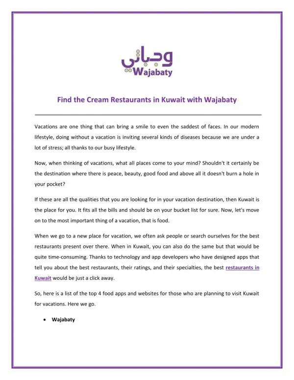 Find Best Restaurants in Kuwait with Wajabaty App