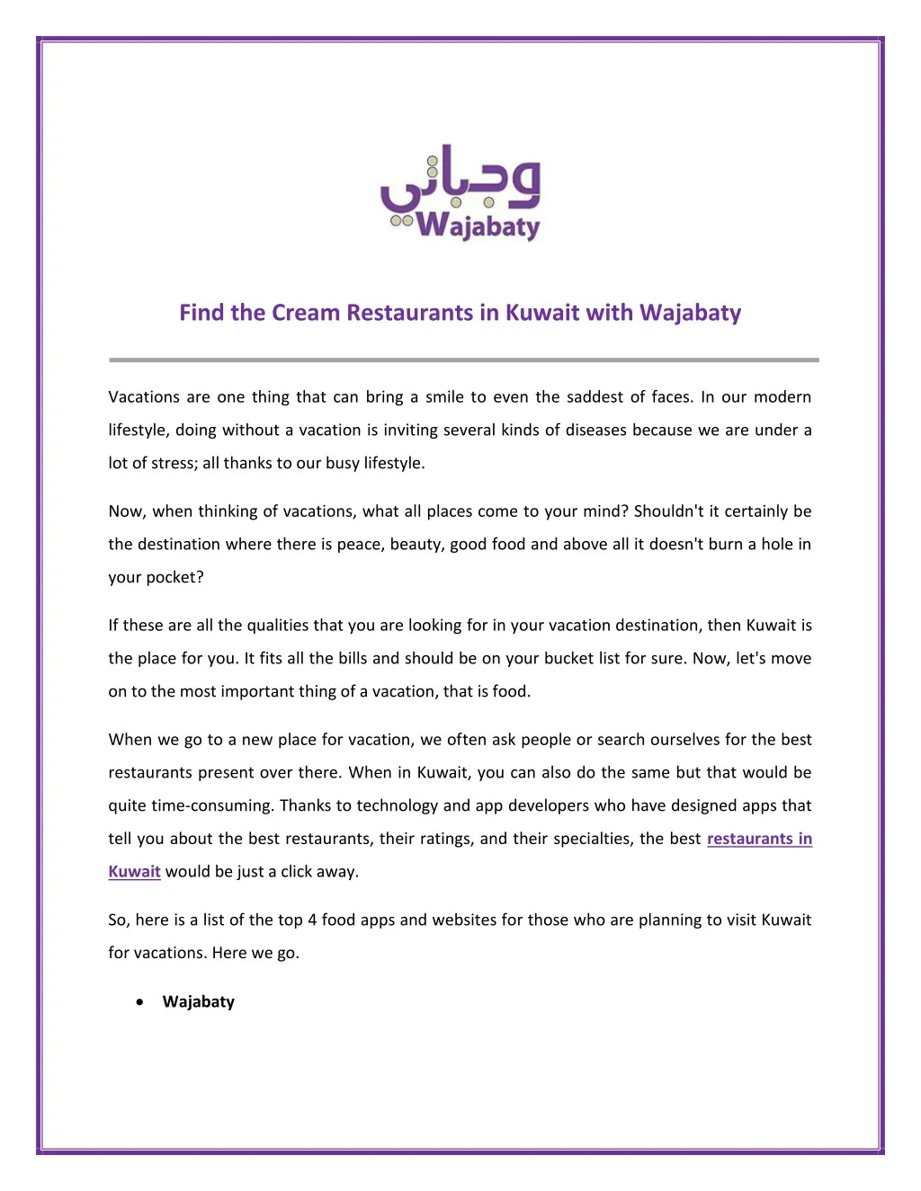 find the cream restaurants in kuwait with wajabaty
