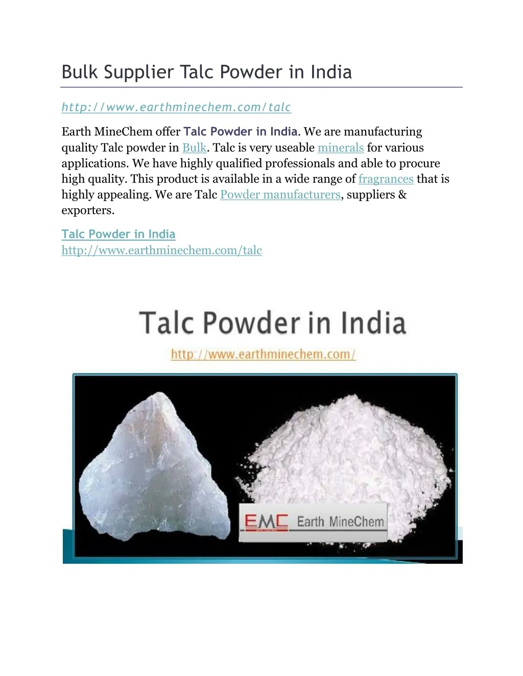 bulk supplier talc powder in india