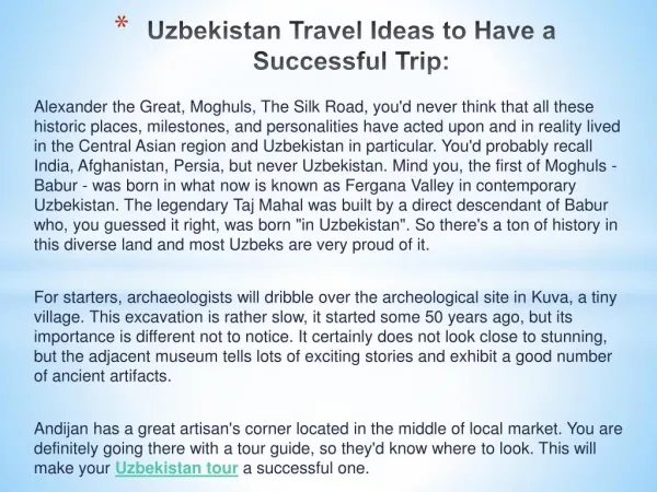 Uzbekistan Travel Ideas to Have a Successful Trip: