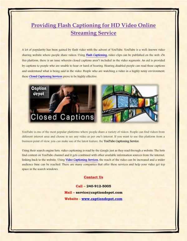 Providing Flash Captioning for HD Video Online Streaming Service