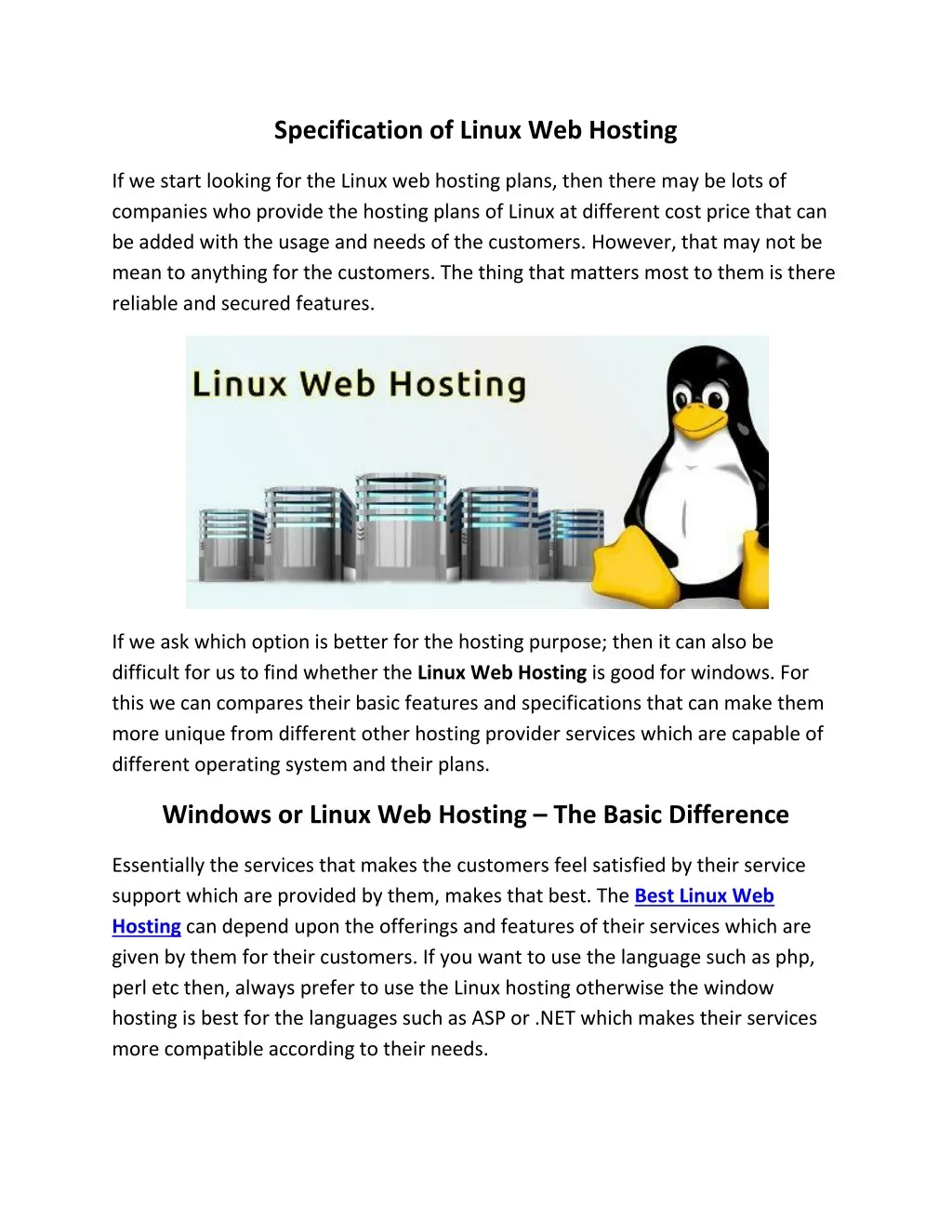 specification of linux web hosting