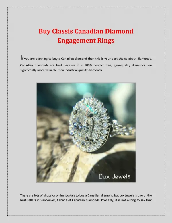 Buy Classis Canadian Diamond Engagement Rings