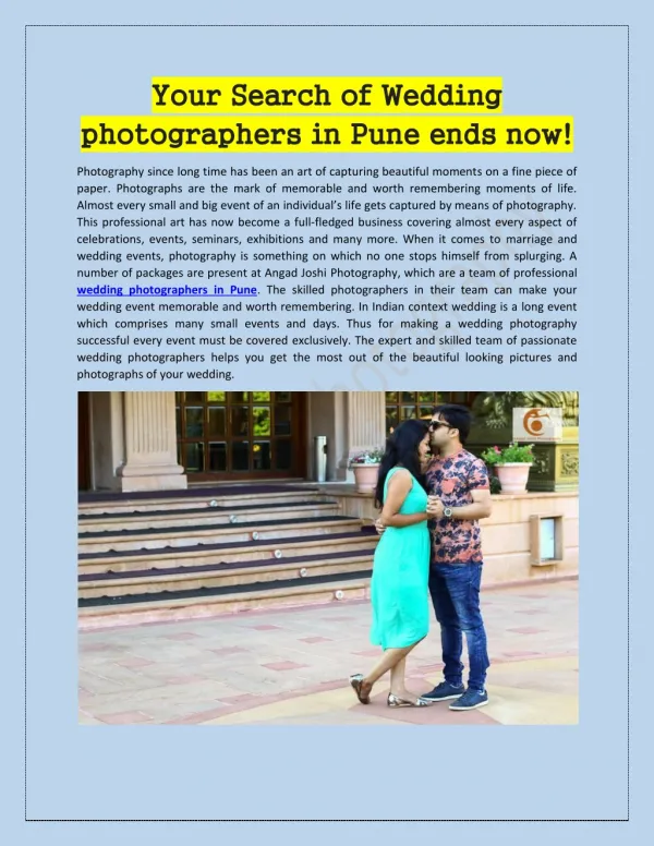 Your Search of Wedding photographers in Pune ends now!