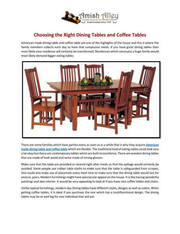 Choosing the Right Dining Tables and Coffee Tables