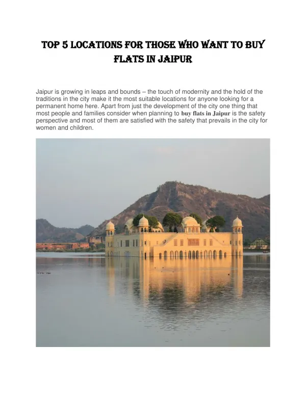 Top 5 Locations for Those Who Want to Buy Flats in Jaipur | Keys90.com