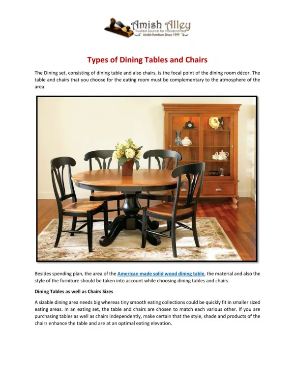 Types of Dining Tables and Chairs