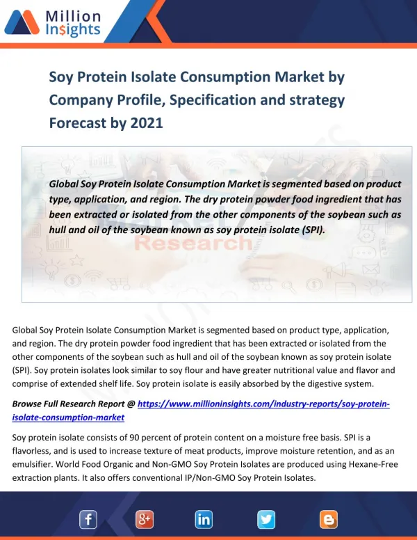Soy Protein Isolate Consumption Market by Company Profile, Specification and strategy Forecast by 2021