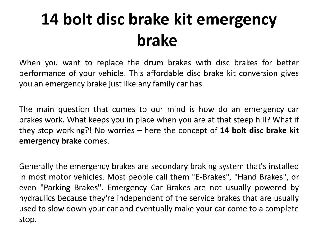 14 bolt disc brake kit emergency brake