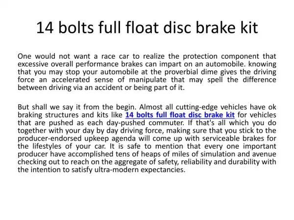 14 bolts full float disc brake kit