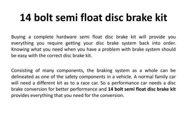 14 bolt semi float disc brake kit