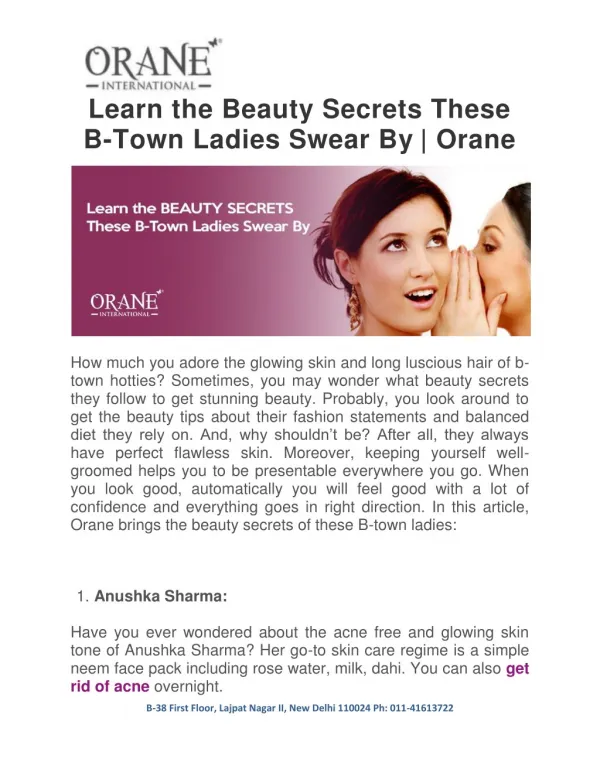Learn the Beauty Secrets These B-Town Ladies Swear By | Orane