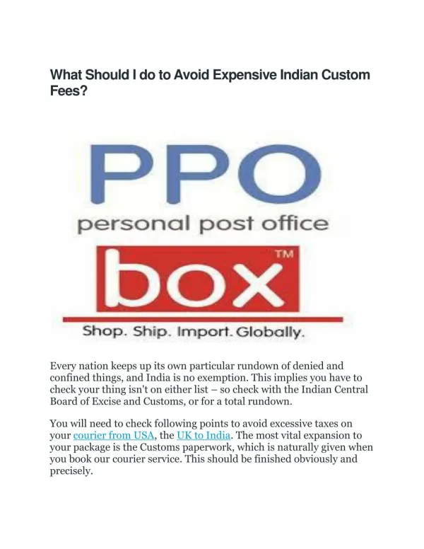 Courier from to usa to india | PPOBox(Personal Post Office)