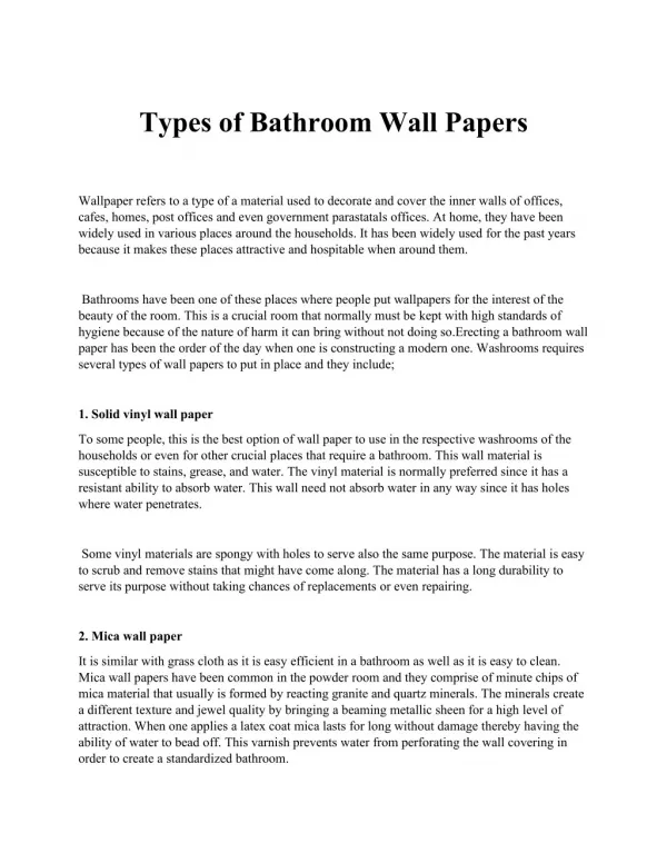 Types of Bathroom Wall Papers