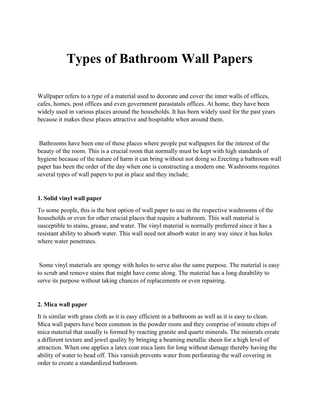 types of bathroom wall papers