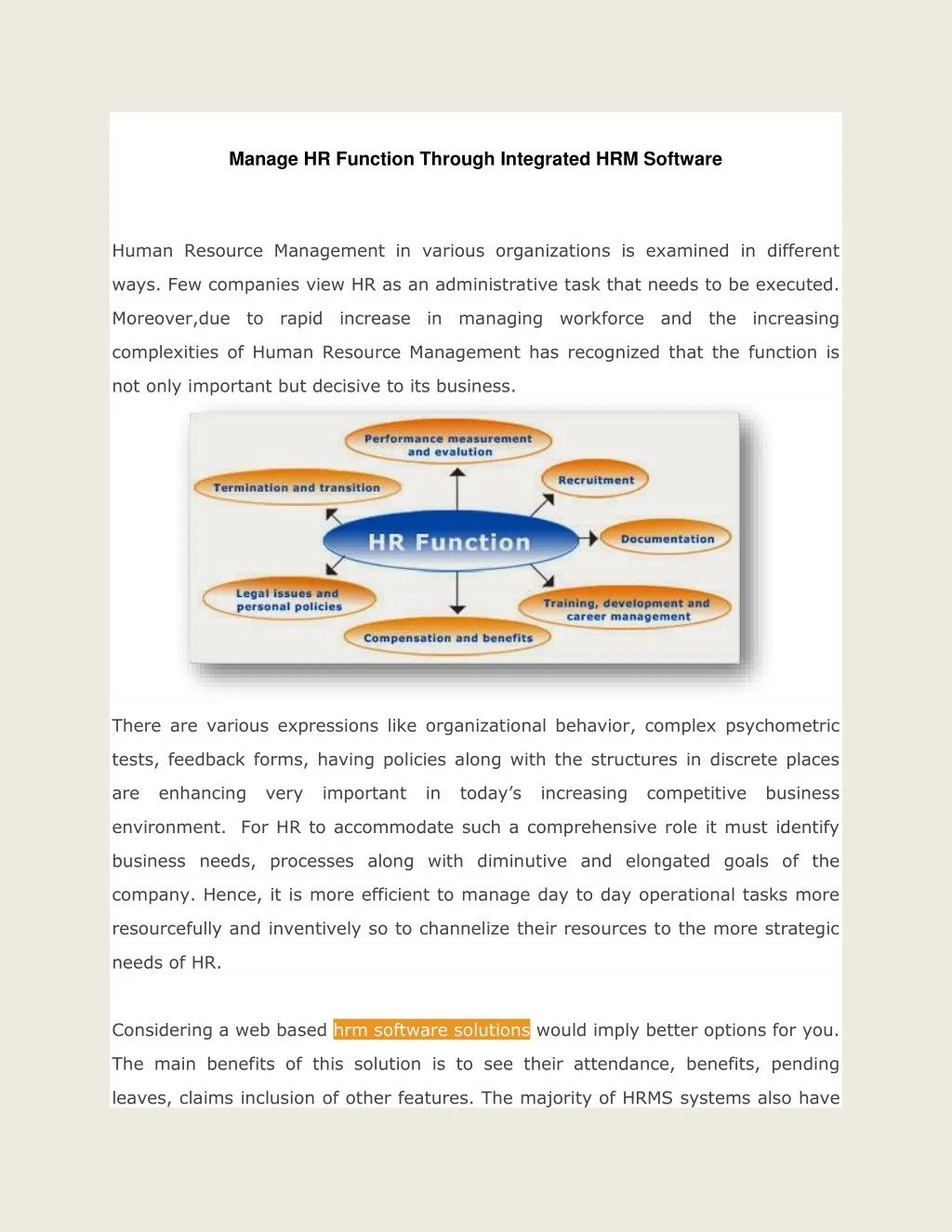 manage hr function through integrated hrm software