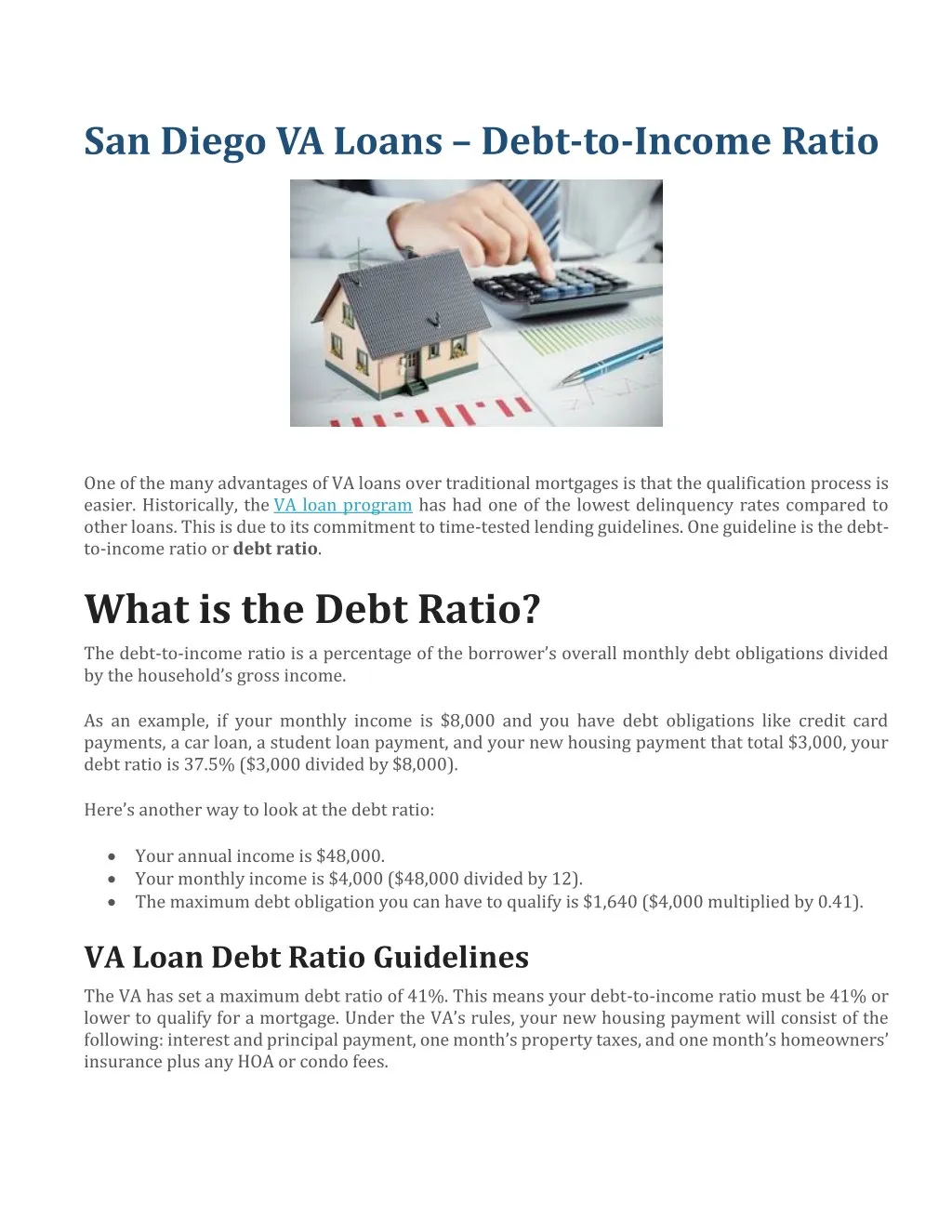 san diego va loans debt to income ratio