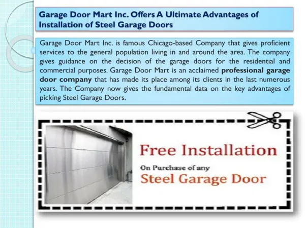 Garage Door Mart Inc. Offers A Ultimate Advantages of Installation of Steel Garage Doors