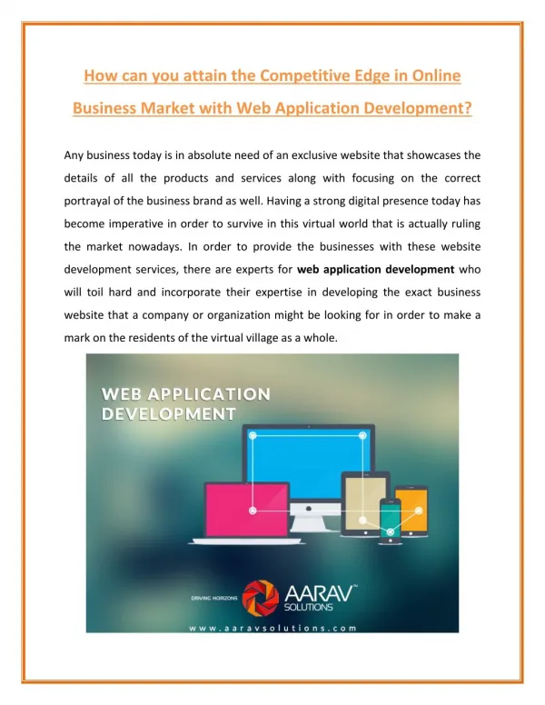 Web Application Development For Strong Presence of Business