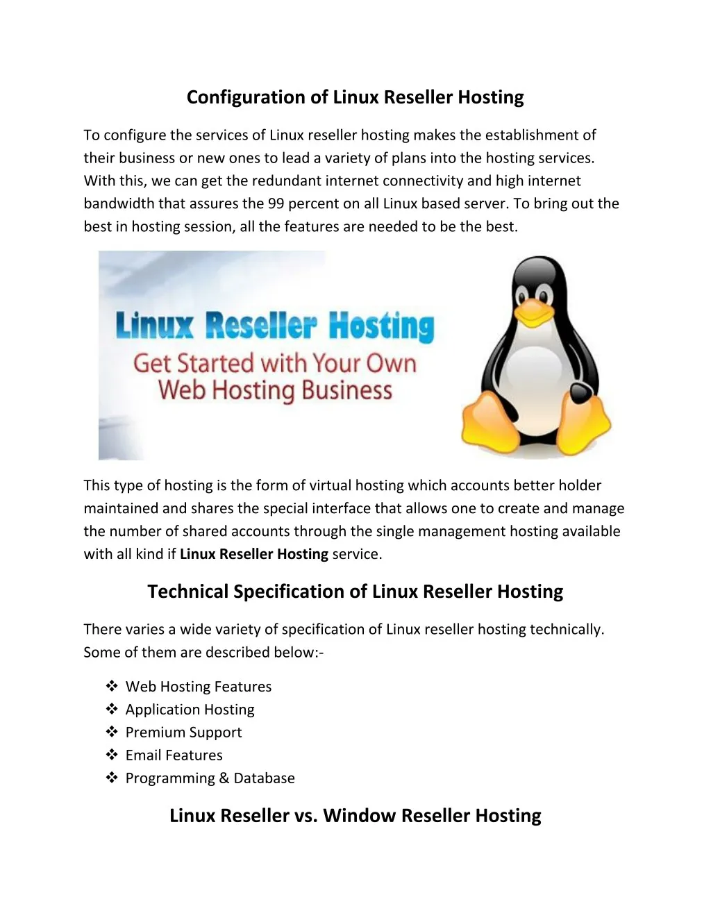 configuration of linux reseller hosting