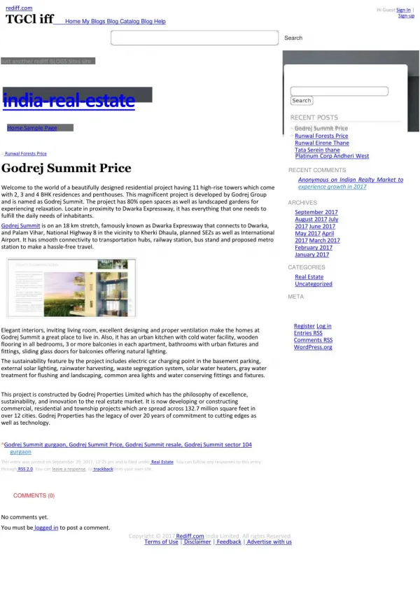 Godrej Summit Price