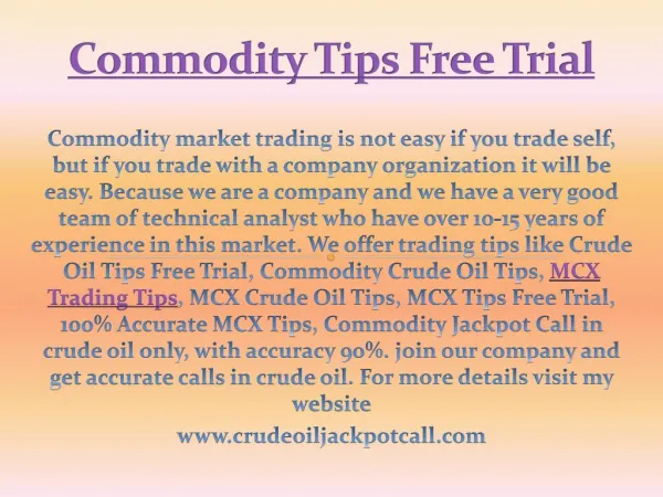 Get Accurate MCX Commodity calls in Crude Oil on Crude Oil Jackpot Call