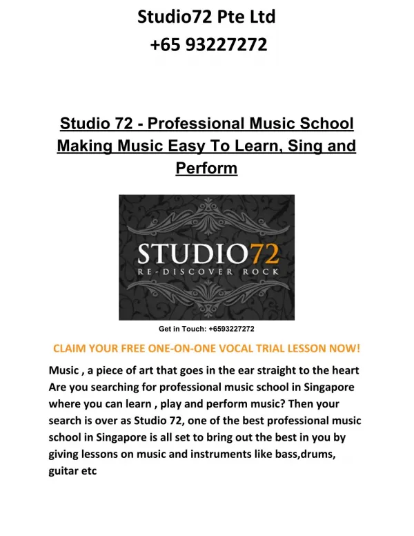 Studio 72 - Professional Music School Making Music Easy To Learn, Sing and Perform