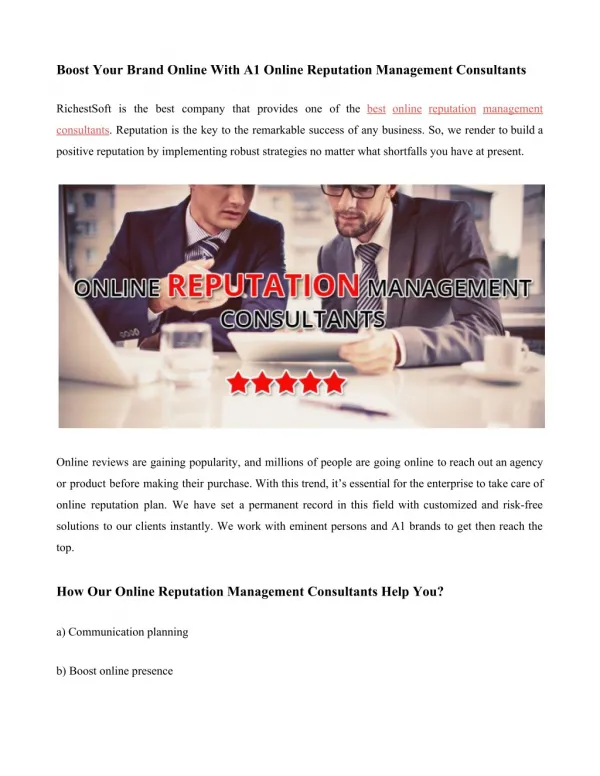 Boost Your Brand Online With A1 Online Reputation Management Consultants