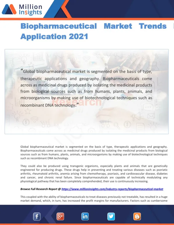 Biopharmaceutical Market Trends by Application 2021