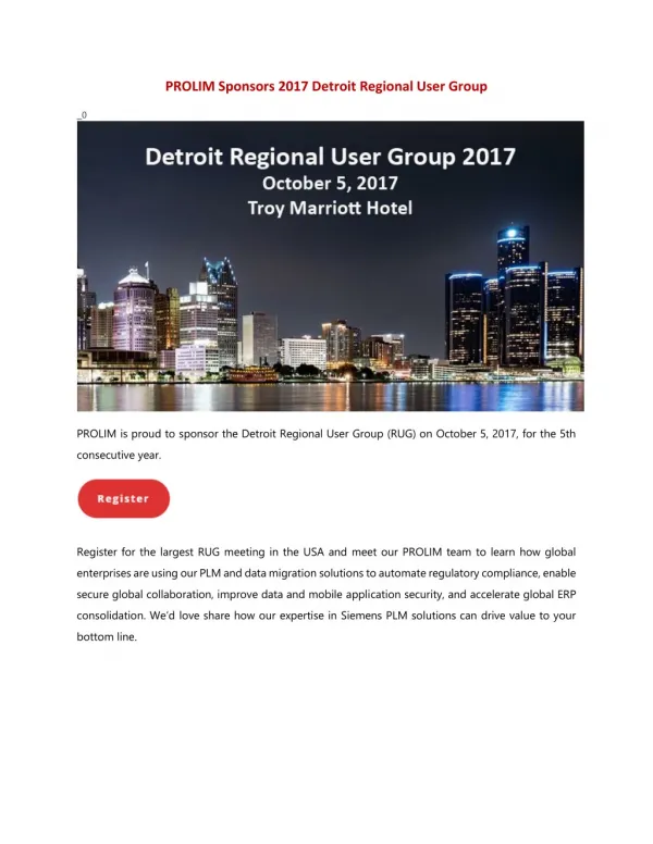 PROLIM Sponsors 2017 Detroit Regional User Group