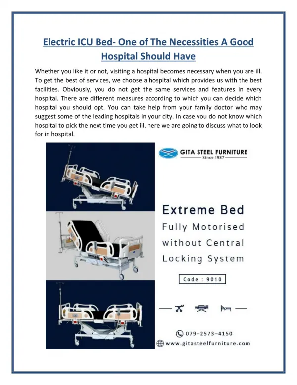 Electric ICU Bed - One of The Necessities A Good Hospital