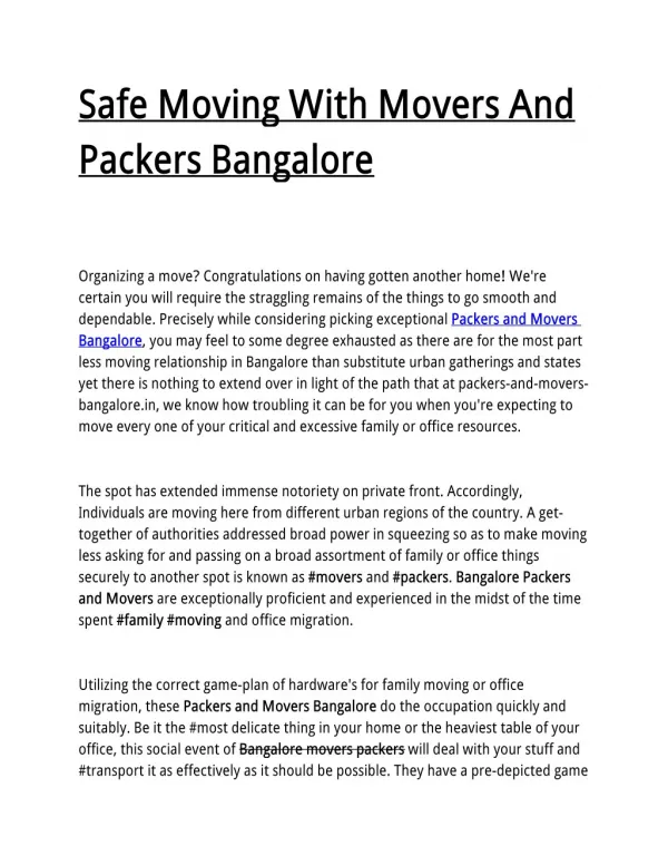 safe moving with packers and movers bangalore