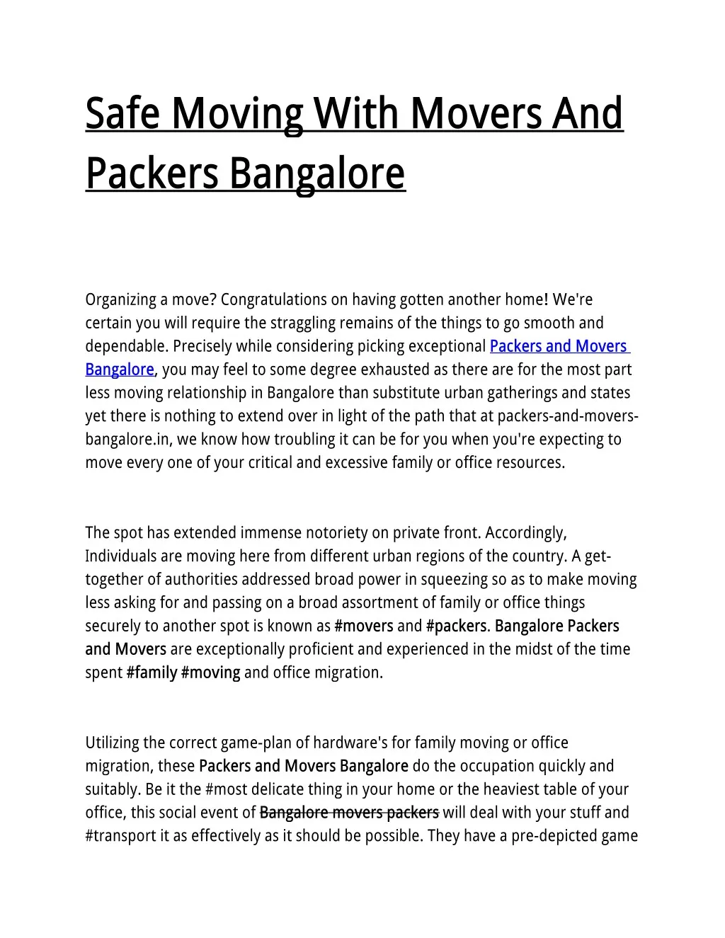 safe moving with movers and packers bangalore