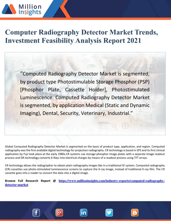 Computer Radiography Detector Market Technical Data and Manufacturing Plants Analysis 2021