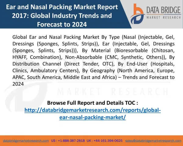Ear and Nasal Packing Market" Report by Type, Material, Distribution Channel and Geography