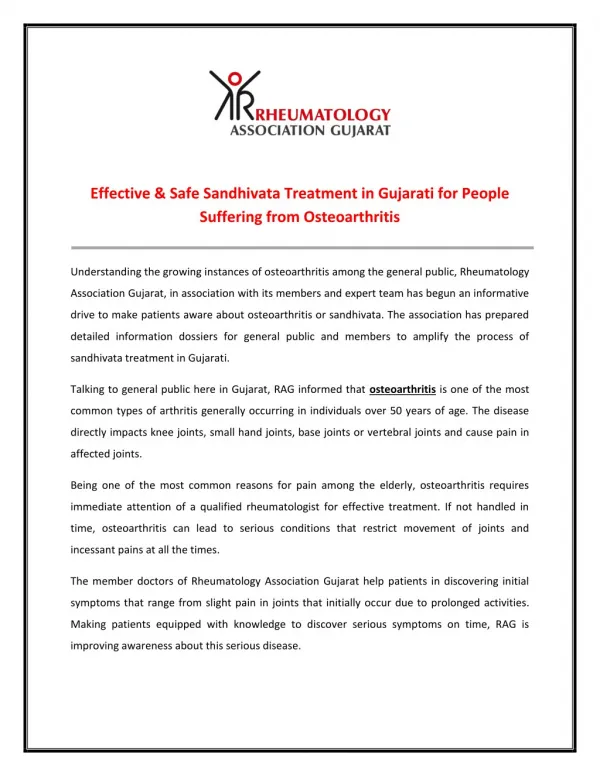 Effective & Safe Sandhivata Treatment in Gujarati for People Suffering from Osteoarthritis