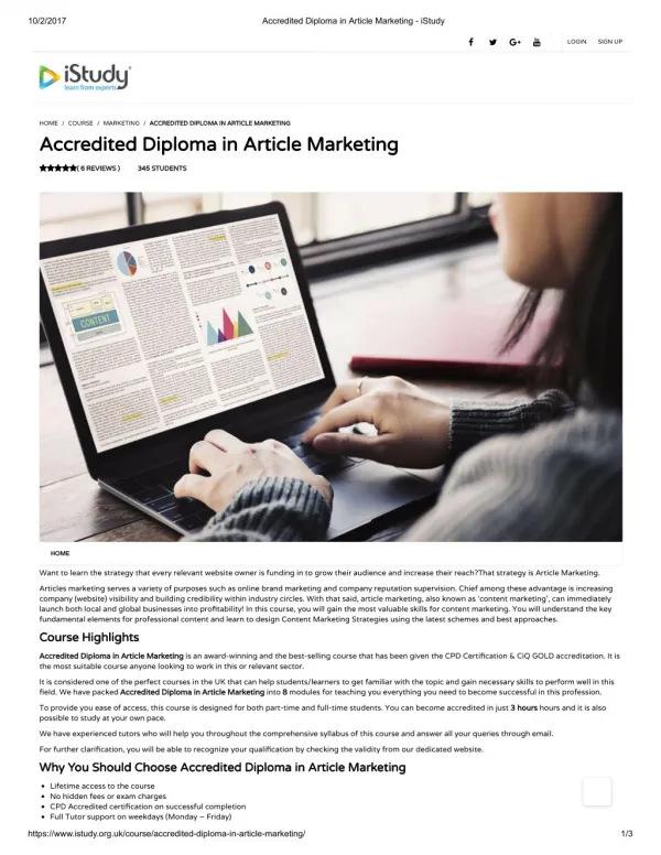 Accredited Diploma in Article Marketing - iStudy
