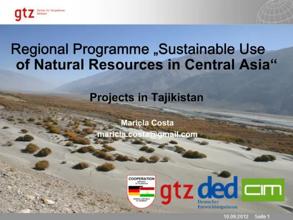 Regional Programme Sustainable Use of Natural Resources in Central Asia Projects in Tajikistan