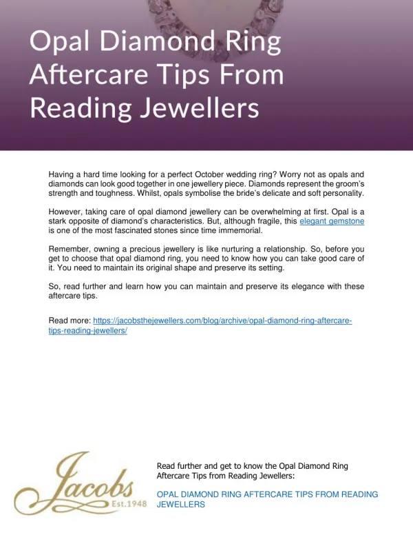 Opal Diamond Ring Aftercare Tips From Reading Jewellers