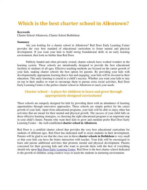 Which is the best charter school in Allentown?