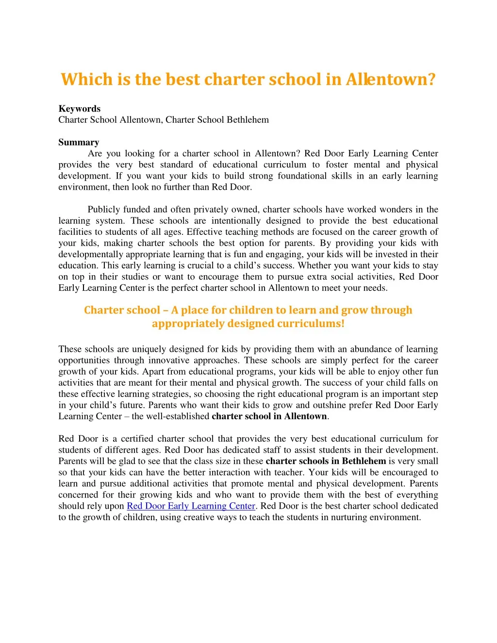 which is the best charter school in allentown