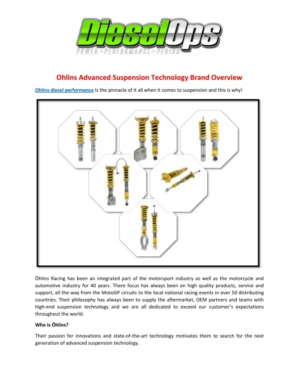 Ohlins Advanced Suspension Technology Brand Overview