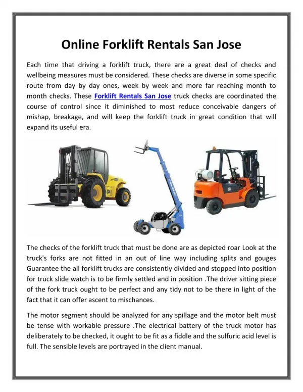 Online Forklift Rentals San Jose