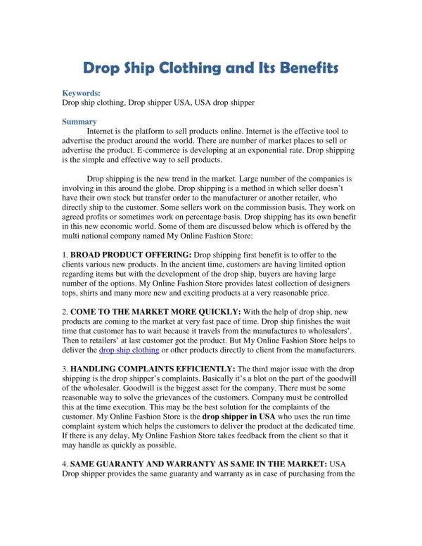 Drop Ship Clothing and Its Benefits