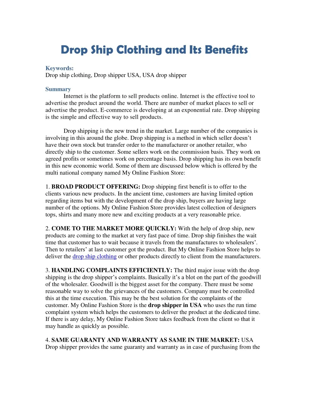 drop ship clothing and its benefits